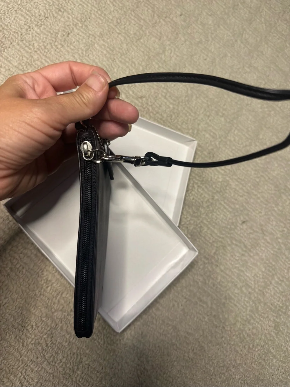 Coach Black Leather Wristlet Pouch with Detachable Strap